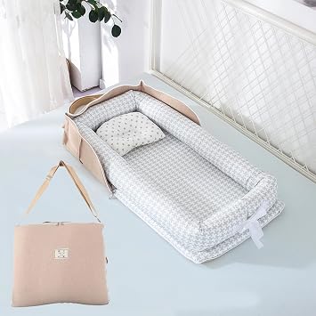 Supervised by a Nursery TeacherBed-in-Bed Portable Nap Mattress for Newborns Baby Mattress with Folding Pillow Baby Bedding Easy to Carry Co-Sleeping Cushion Good Air Circulation Washable Folding