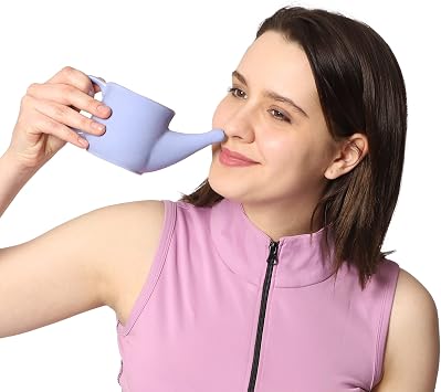 HealthGoodsIn Ceramic Neti Pot, Spill Proof with 5 Sachet Neti Salt, Microwave Safe, Holds 250 ML (8.4 FL Oz) (Light Voilet)