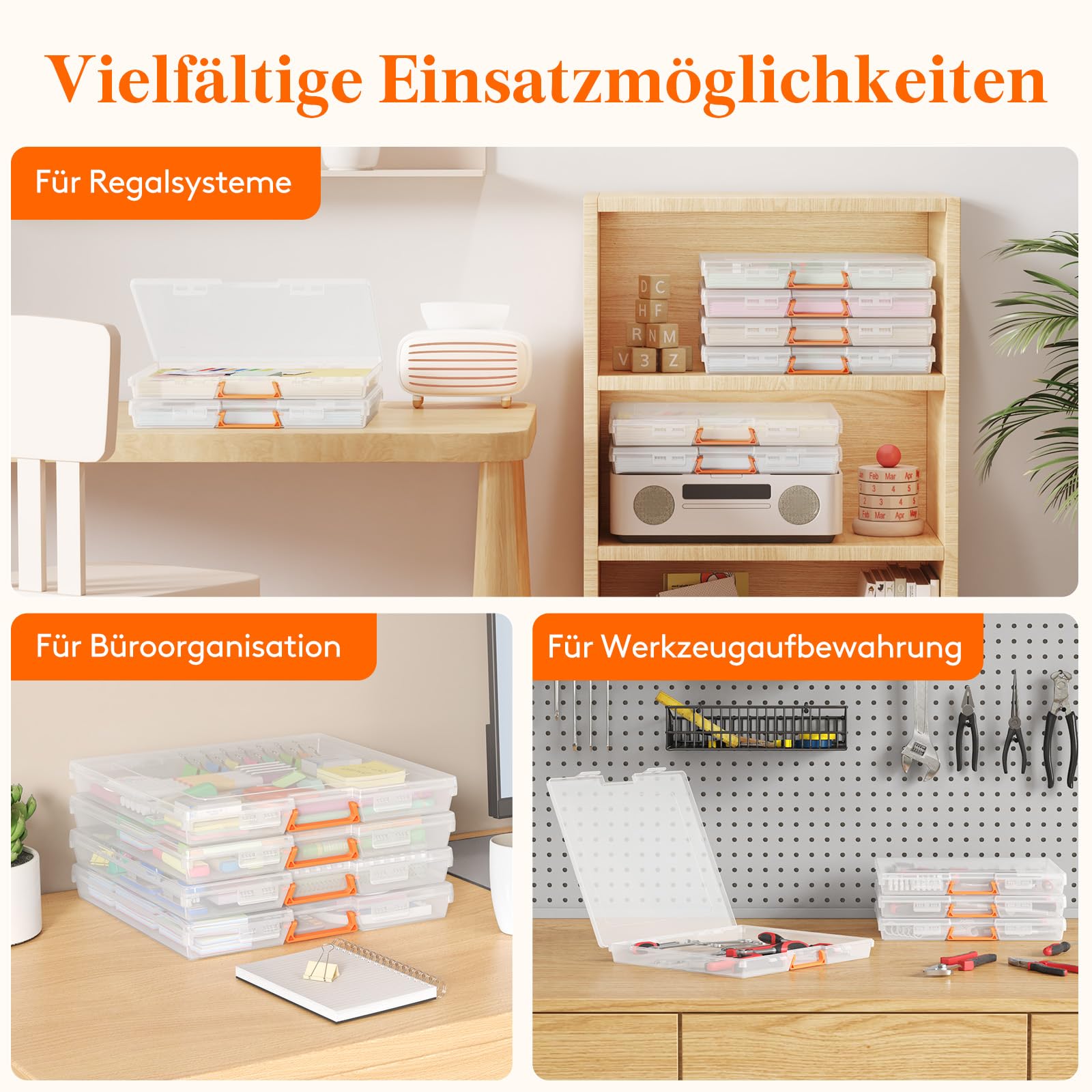 Lifewit 6 Pack Stapelbar Aufbewahrungsbox mit Deckel & Griff, Tragbar Document Box mit 6 Reißverschlusstaschen und Etiketten, Storage Box für Papier Foto Bastelbedarf Brettspiel, 33 x 31 cm/13x12