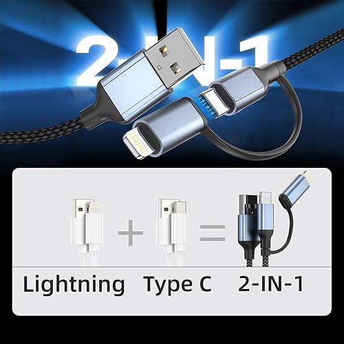 Miniatura 2 de Cable de carga para iPhone de 2 pies, USB C de 2 pies y cable Lightning 2 en 1, cable USB C de 2 pies, cable Lightning de 2 pies para iPhone 15 14