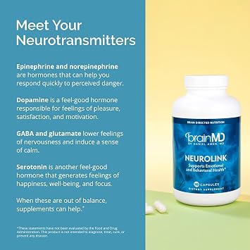 BRAINMD Dr Amen NeuroLink - 180 Capsules - Promotes Optimal Brain Function, Focus & Concentration - Gluten Free - 45 Servings