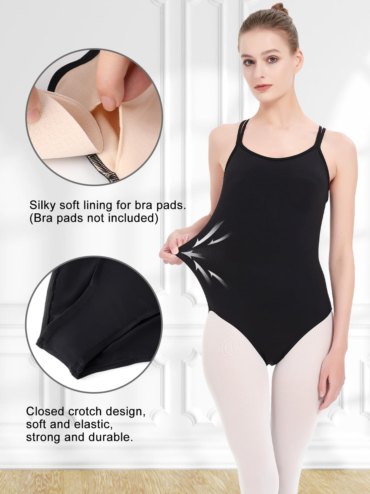 Body Danza Classica Donna Camisole Body Ginnastica Artistica Nero Balletto Leotard Alta Elasticità Dancewear