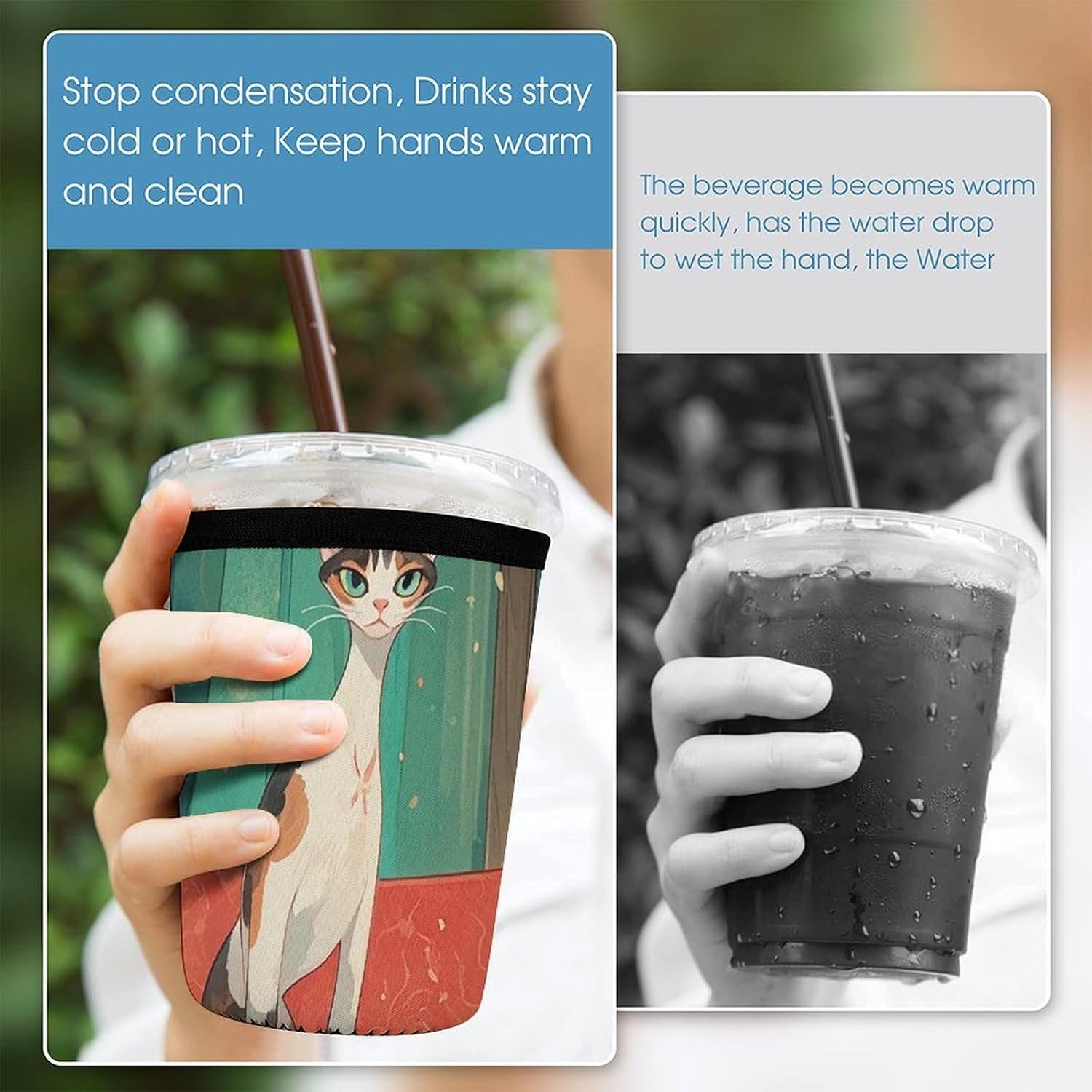 3 Pack Neoprene Cup Sleeves, Stretchy Reusable Drink Cup Cover Universal