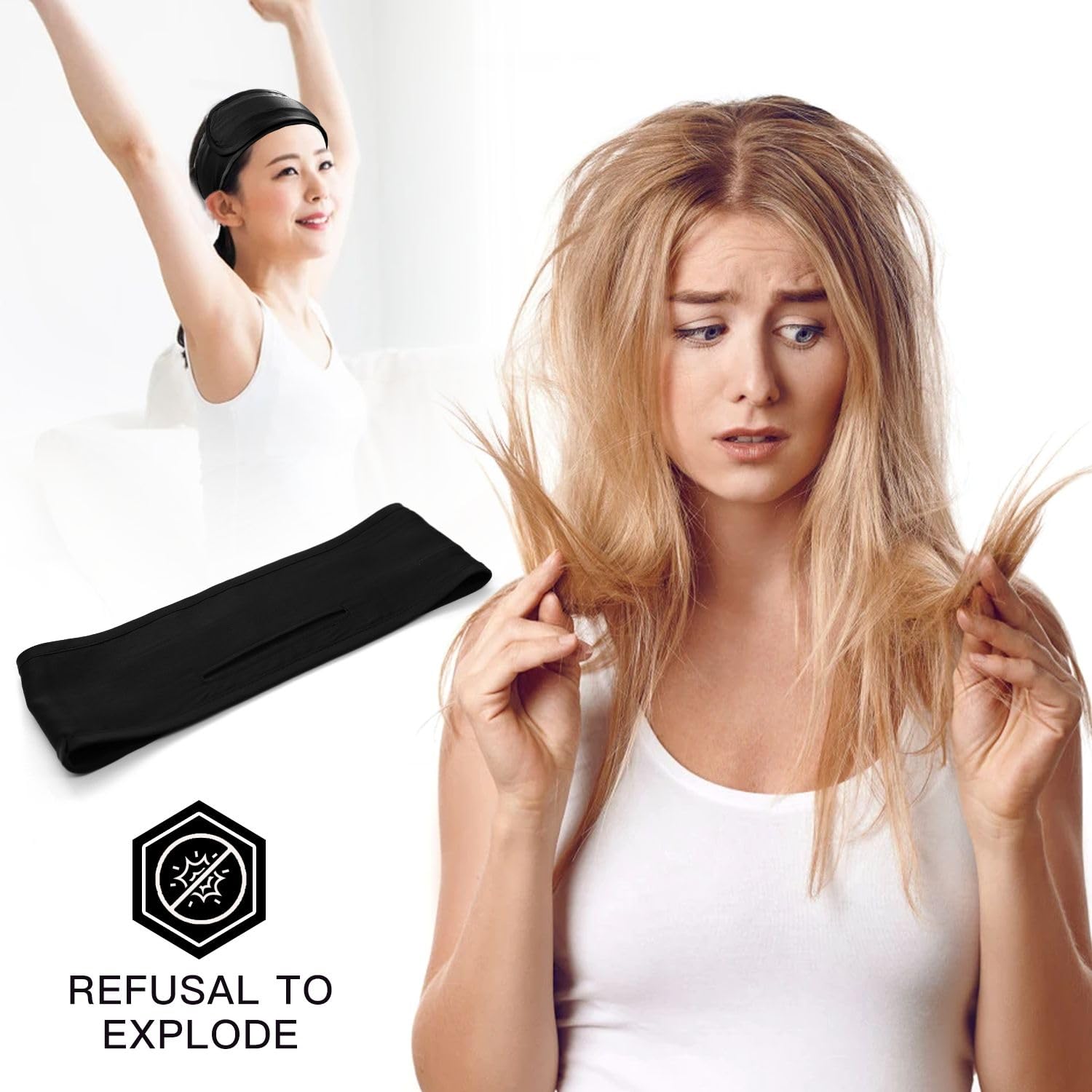 Adjustable Silk Hairband 22 Momme Mulberry Headband for Hair Care Amazon.com : FANTASTIC HOUSE Silk Spa Headbands for Washing  main image 4