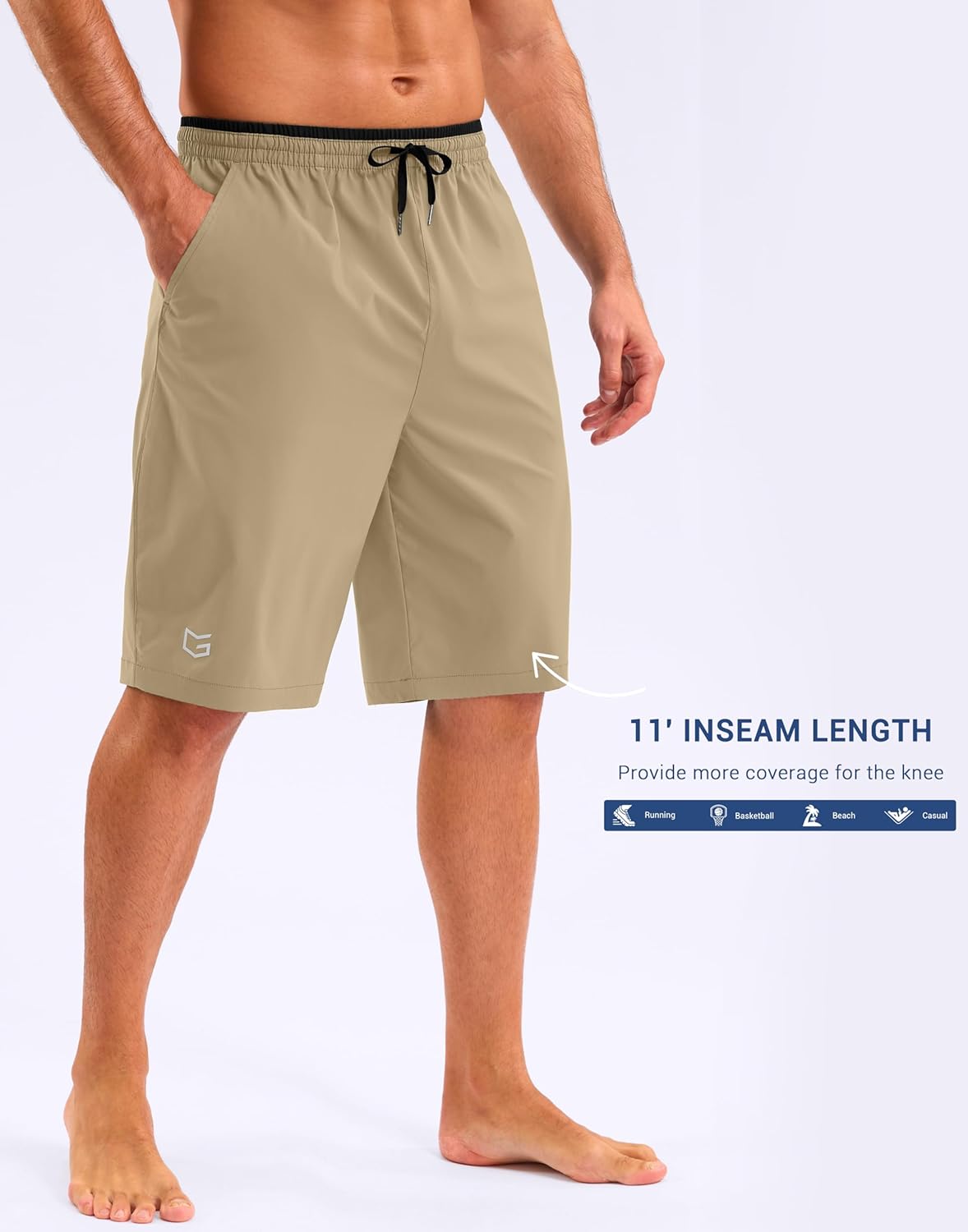 G Gradual Men's 11" Board Shorts with Zipper Pocket Long Swim Trunks Quick Dry Swimsuit Bathing Suit for Men No Mesh Liner
