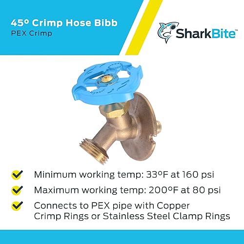 Miniatura 4 de SharkBite 12 x 34 pulgadas MHT latón crimpado manguera de 45 grados Bibb, tubo PEX, PE-RT, UC24632Z