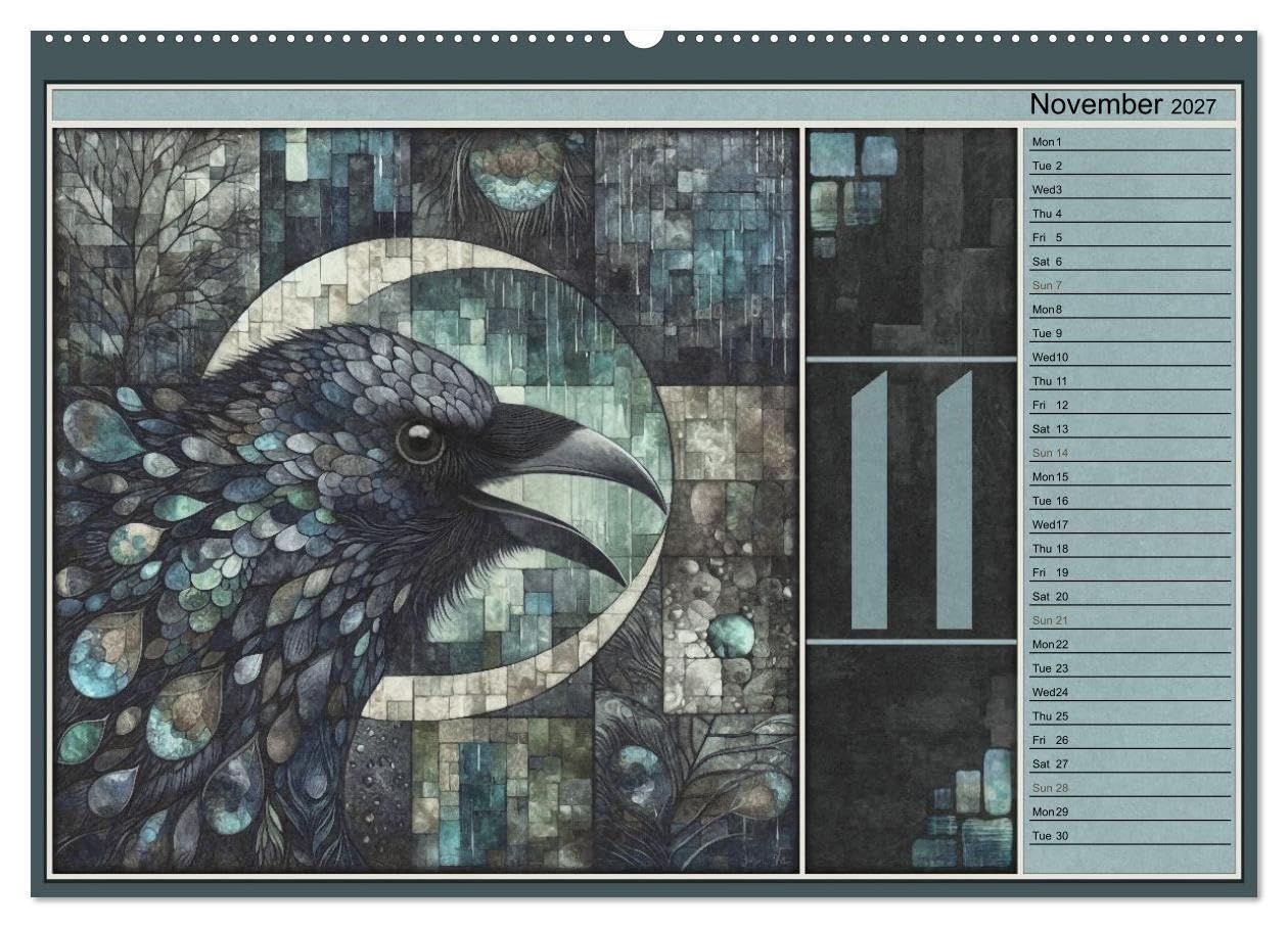 Crows. Shades of the Unseen. Art. (High Quality Premium Wall Calendar 2027 DIN A2 landscape),CALVENDO 12 Month Wall Calendar: Crows in art, portrayals of soul and expression.