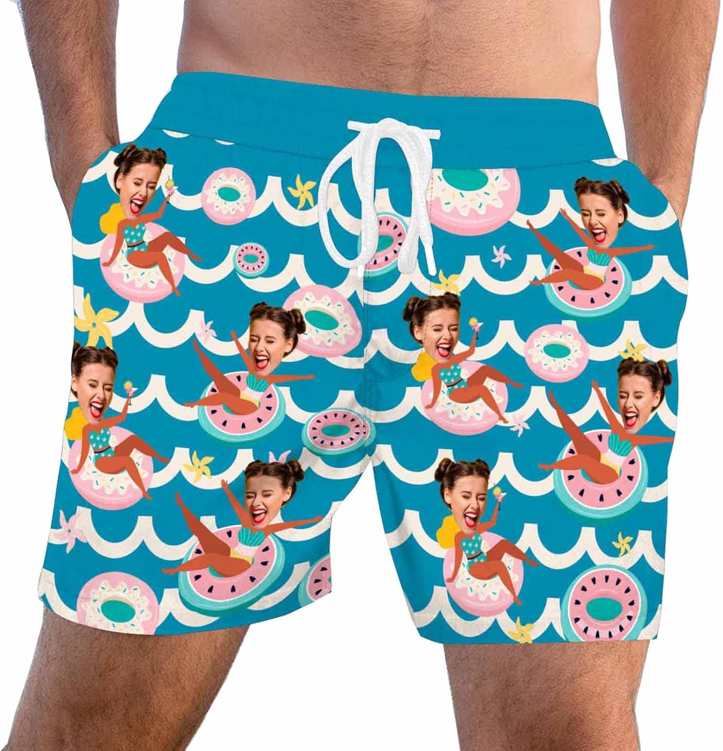 Personalized Face Mens Swim Trunks Tropical Print Swimming Shorts Bathing Suit Custom Picture Gift for Men