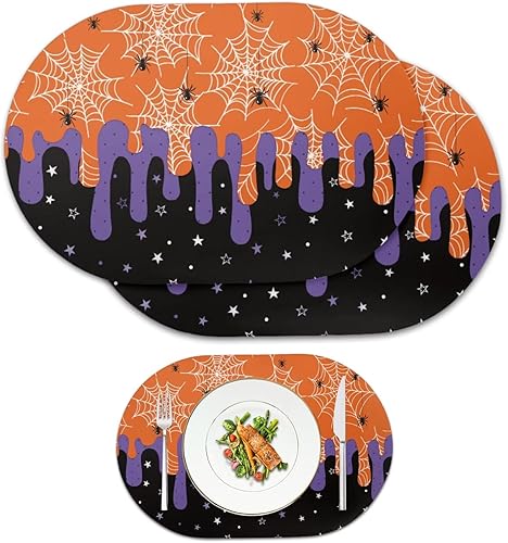 Miniatura 29 de Pumpkin Placemats Set of 4 Ghost Non Slip Washable Heat Resistant Place Mats 12x18 Inch Round Tablemats for Dining Kitchen Party Daily Table Decor