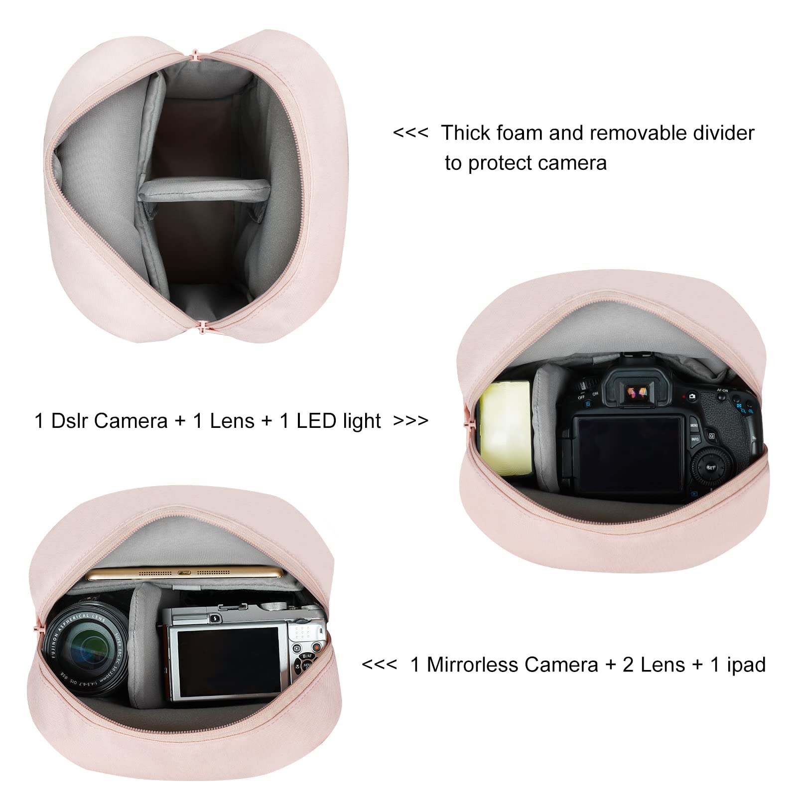 Tullio piccola borsa per fotocamera per fotografo borsa a tracolla su tela borsa per DSLR impermeabile compatibile con Nikon Sony per uomo e donna, Rosa, S, Borsa a tracolla