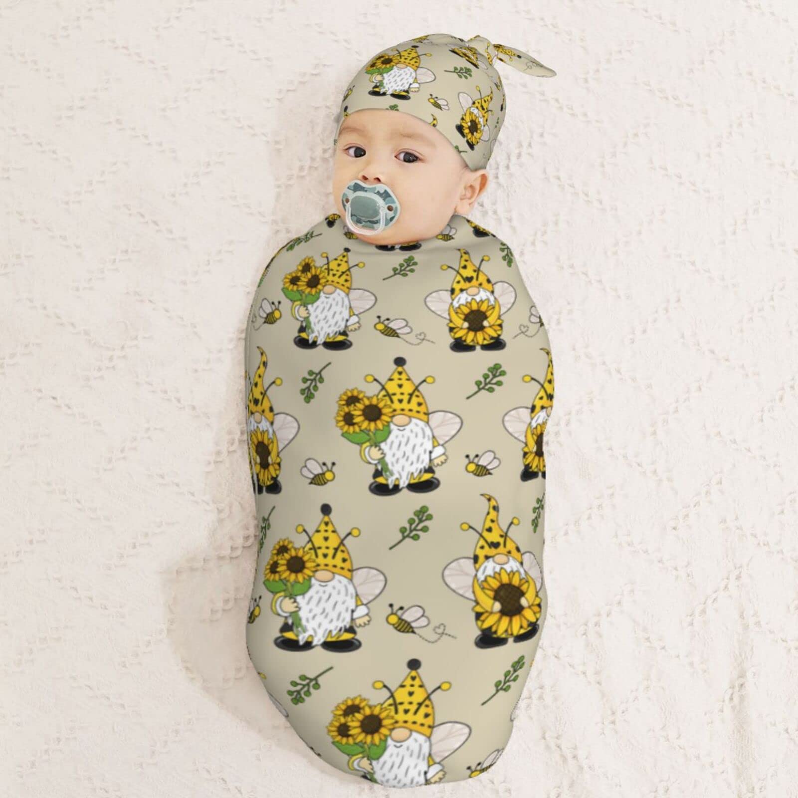 Muishi Sunflower Newborn Swaddle Blanket & Hat Set - Soft Receiving Blanket For Baby Boy Or Girl - View #2