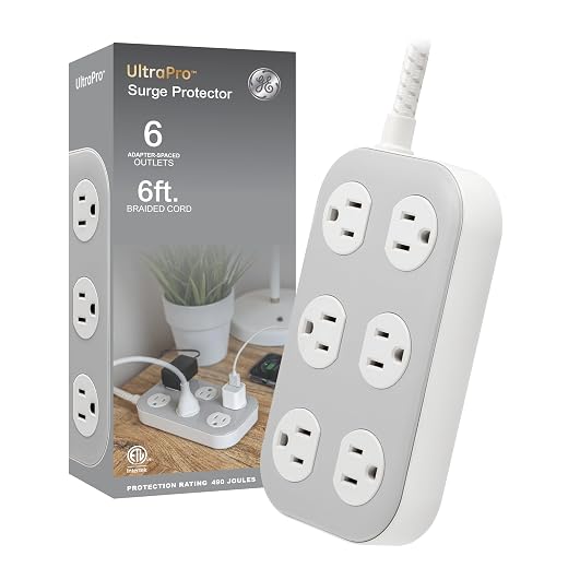 GE Surge Protector Power Strip, 6 Ft Braided Extension Cord