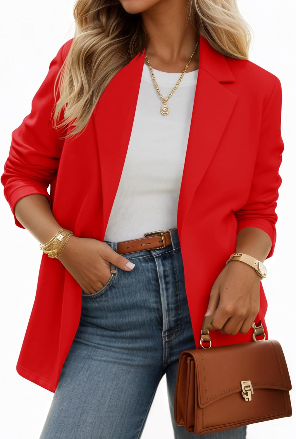 Cicy Bell Womens Casual Knit Blazer Long Sleeve Open Front Blazers Stretchy Work Office Suit Jackets with Pockets