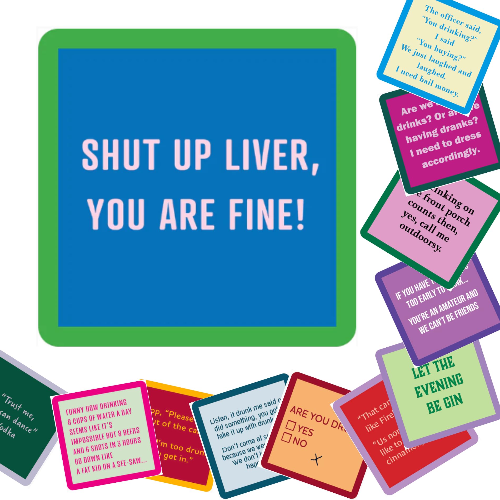 12 Pack Coaster All About Drinking Plus Mix Printed Resin Coaster. Made in The USA, Cork Backed, Lightweight, Durable, Washable, Virtually Indestructible, Drink Coasters Suitable for Any Table Type