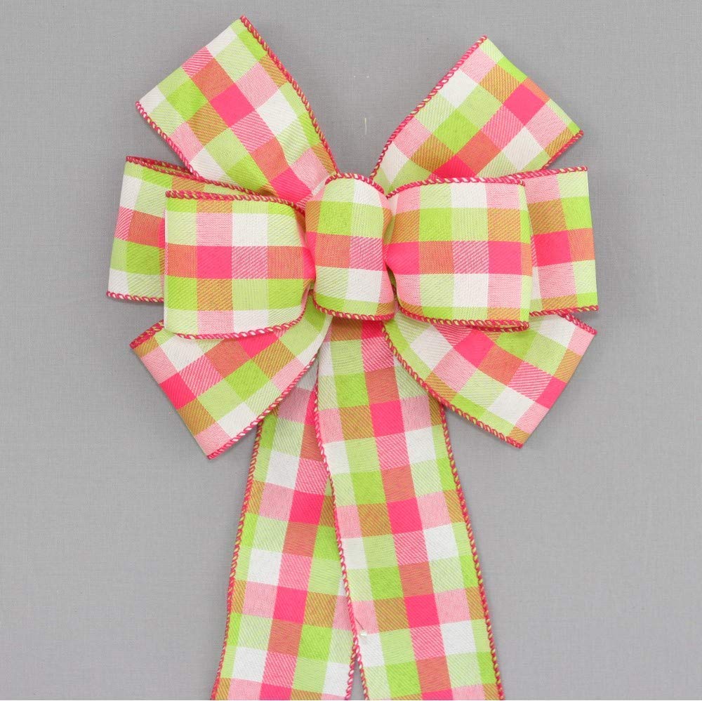 Pink Green Buffalo Plaid Wreath Bow - Package Perfect Bows Made in USA