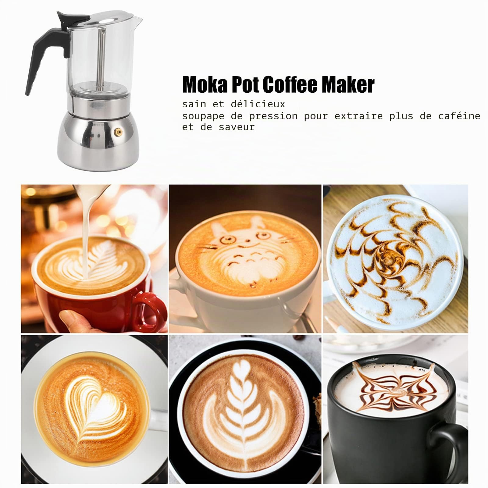 Pilipane Cafetière Moka à Induction, Cafetière Pour Café Italien, 200 Ml/300 Ml En Verre Transparent Et Acier Inoxydable, Cafetière Design(300ml)