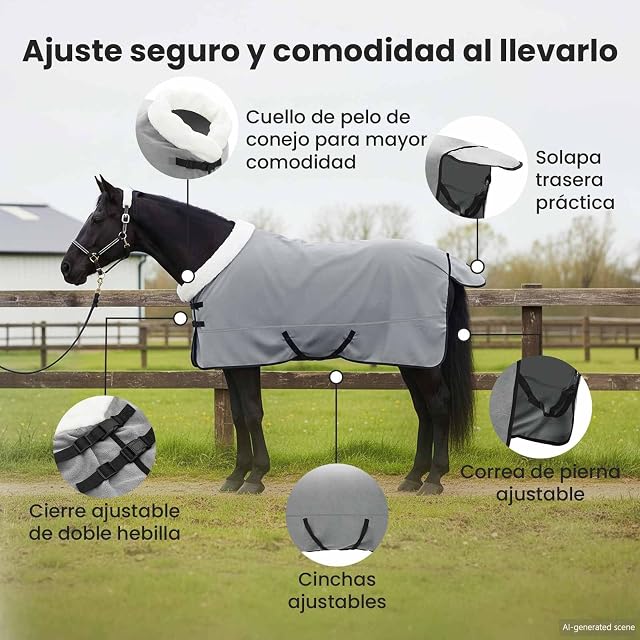 Foto 5 de 8 de vidaXL Manta para Caballo Gris Claro Completo 155 cm Forro Polar