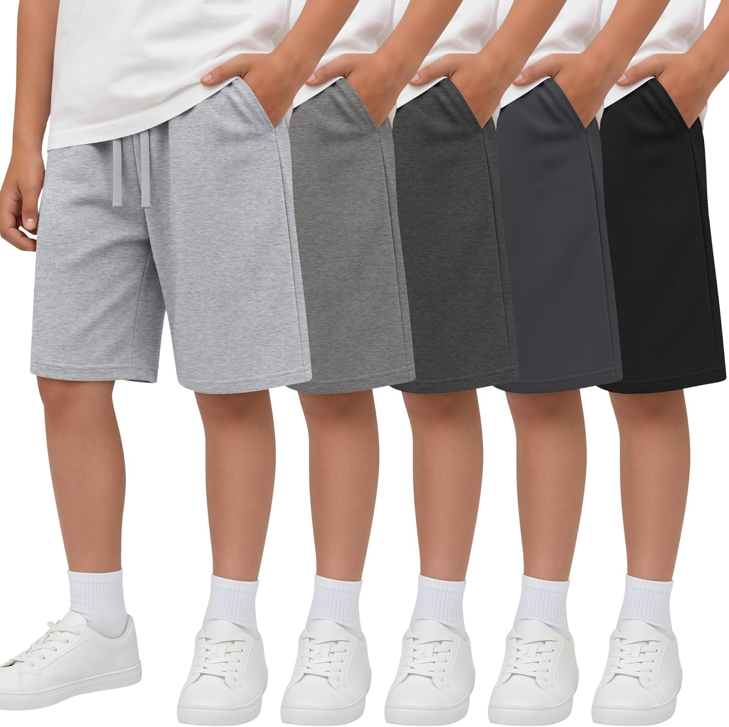 5 Pack Boys Shorts Kids Athletic Uniform Shorts Summer Teen Soft Casual Drawstring Clothes for School