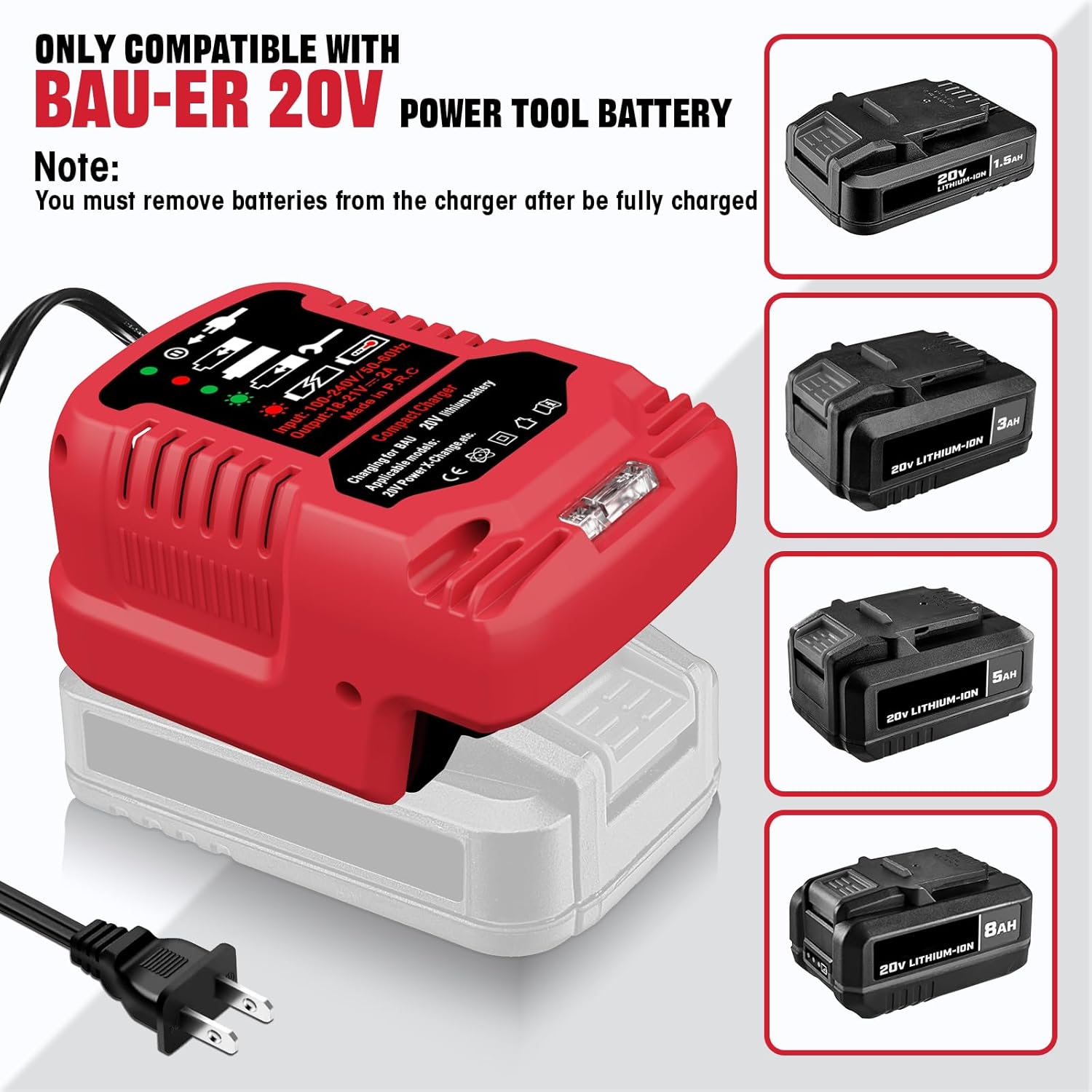 for Bauer 20V Battery Charger with Overheat Protection,Rapid Charger Compatible with Bauer 20V Cordless Tools Batteries 2.0Ah 4.0Ah 5.0Ah, Compact Charger for Jobsite Workshop Home DIY - Image 2