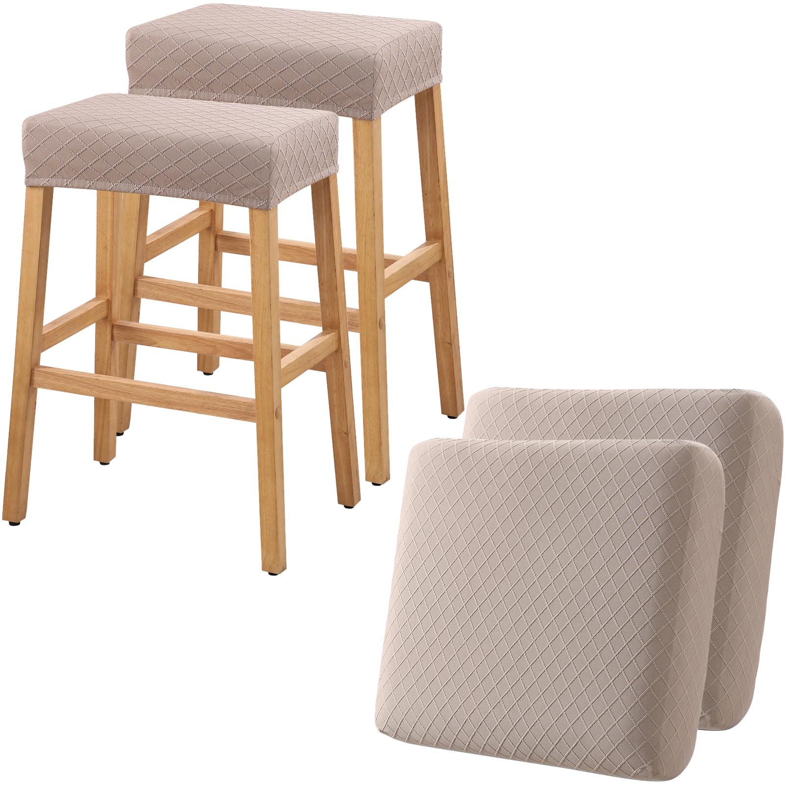 YISUNWaterproof Cover Products Bundle, 2 Pack Stool Covers Rectangle, 2 Pack Couch Cushion Covers (Argyle-Khaki)