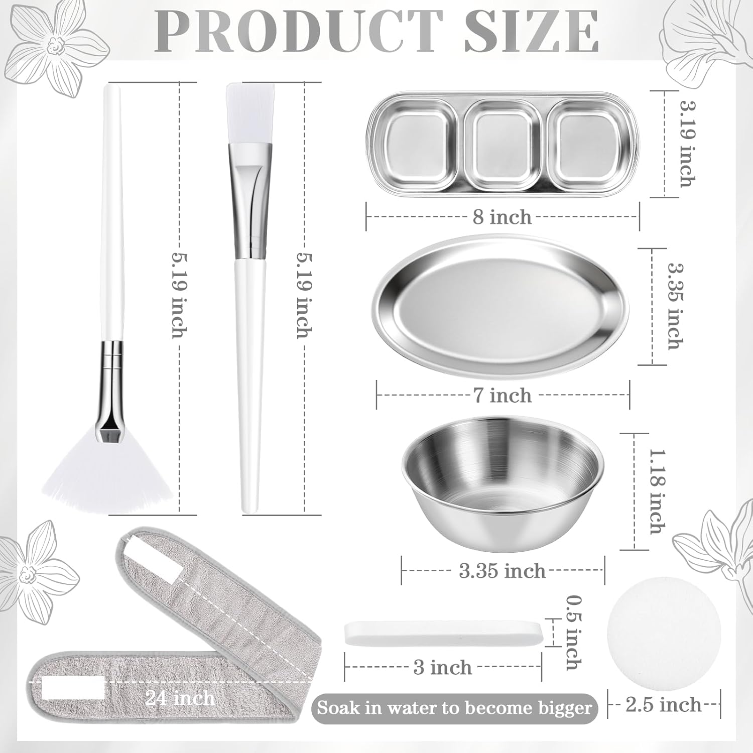 Condition photo showing Good Condition for lemonroad 25 pcs esthetician facial supplies set, 3 stainless steel mixing bowls, 2 serving trays, 6 brushes, 2 hairbands, 12 compressed sponges for women facial mask spa home use (silver)