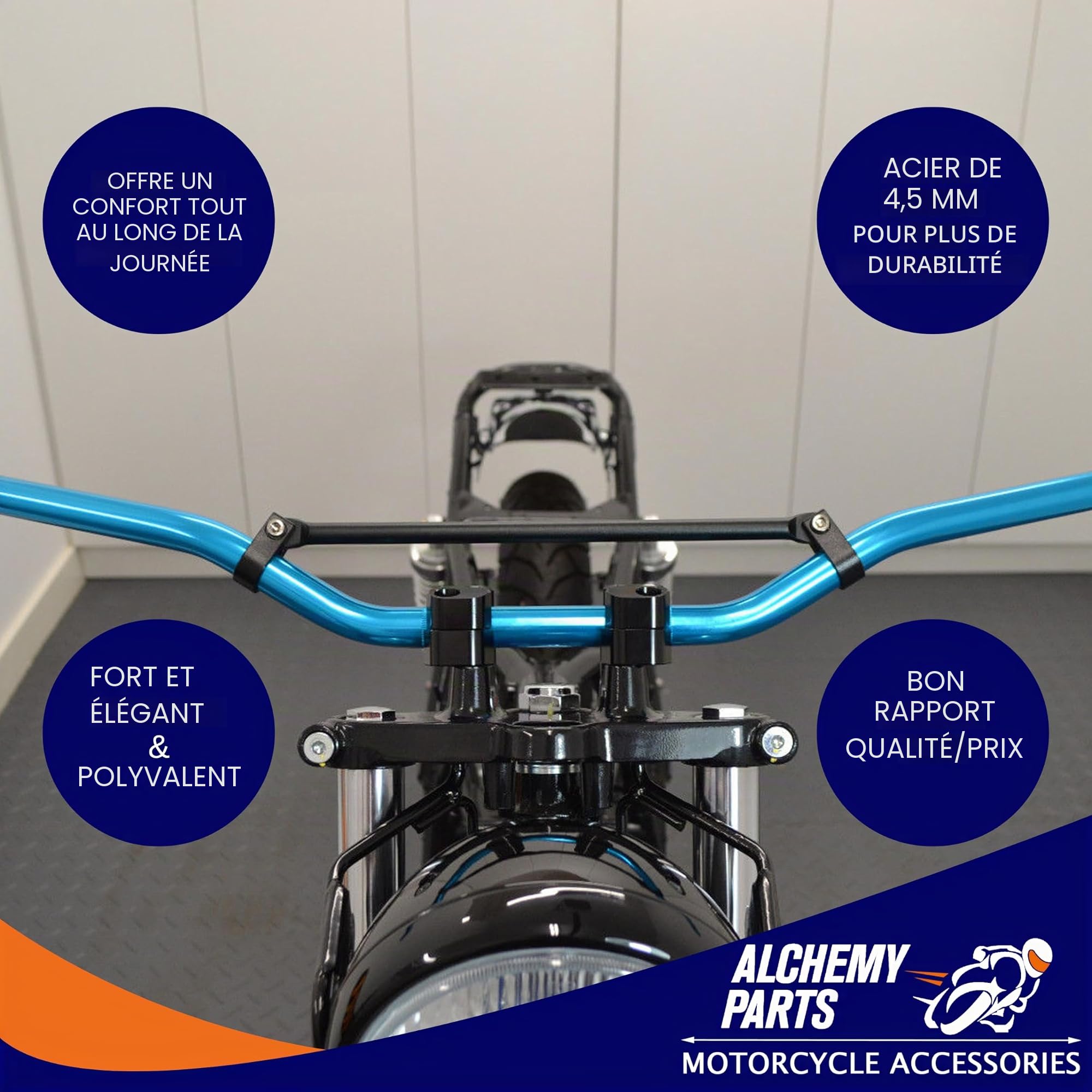 Moto Guidon Pour Trail Motocross Roadster Streetfighter Scrambler Supermotard Renforcé - 22mm 7/8 Pouce | Bleu