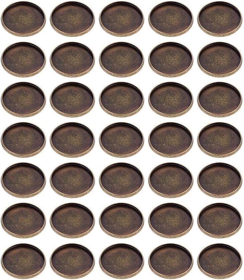 50Pcs Round Bezel Pendant Trays Antique Bronze Cabochon Setting Trays 20mm Tibetan Style Brass Plain Edge Jewelry Blank Bezels Cups Settings for Rings Jewelry Making Tool DIY Craft
