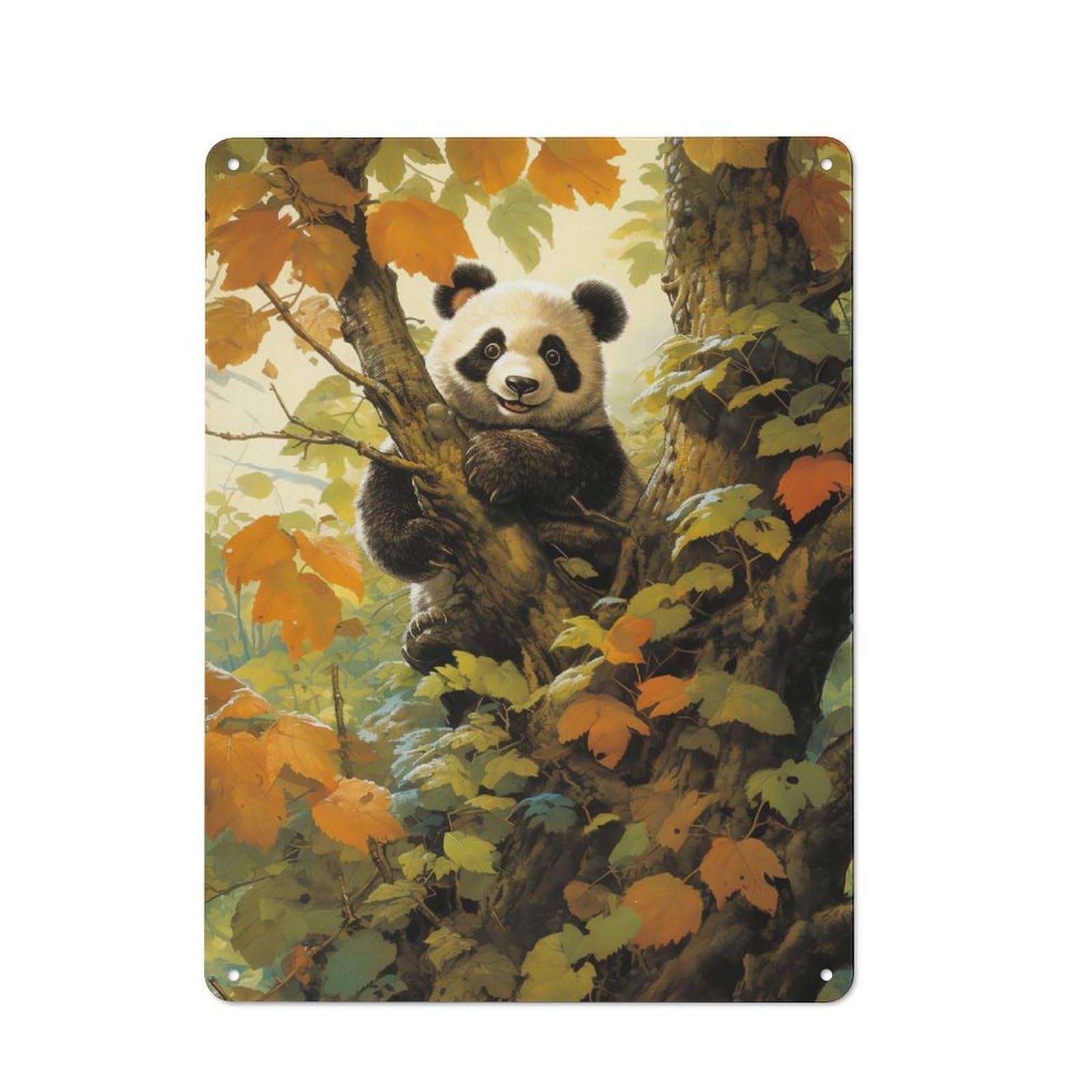 Junmoney Style-11 Urban Metal Wall Art Sign 40X30cm Featuring Panda, Urban Room Decor For Modern Home, Workshop, Office Or Cafe