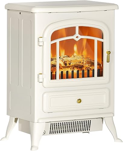 HOMCOM Calentador eléctrico de chimenea de 22 pulgadas, estufa independiente con llamas LED realistas y troncos, y protección contra