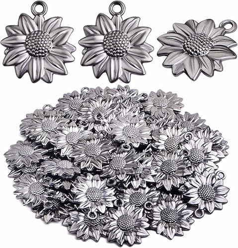 60 Pieces Sunflower Pendant Charms Alloy Sun Flower Daisy Dangle Pendants Craft Supplies for DIY Necklace Bracelet Earrings Jewelry Making Findings