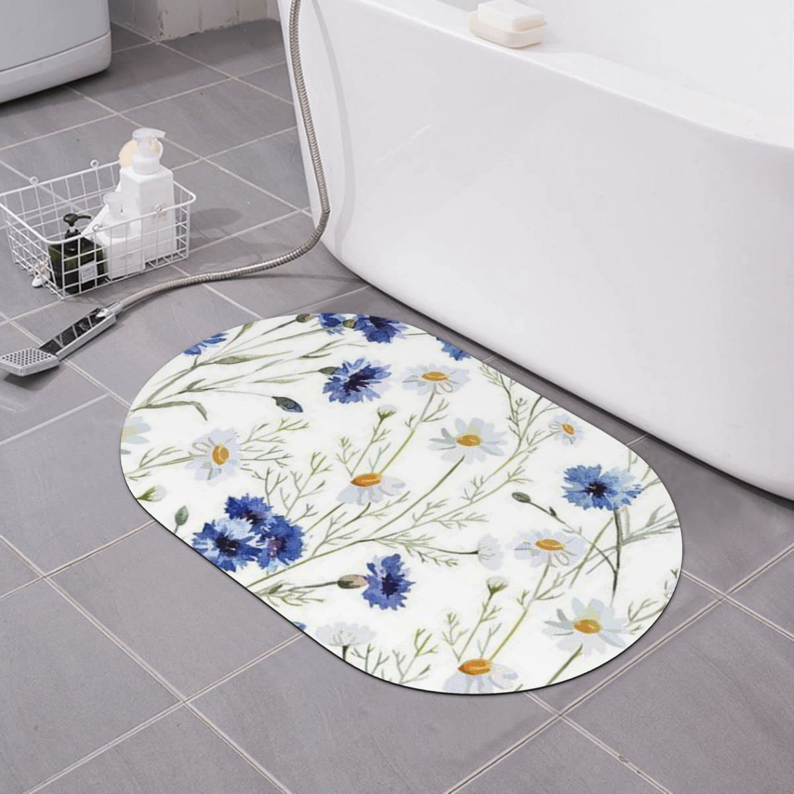 Tapis de bain absorbant fleurs 40x60 cm antidérapant pour douche