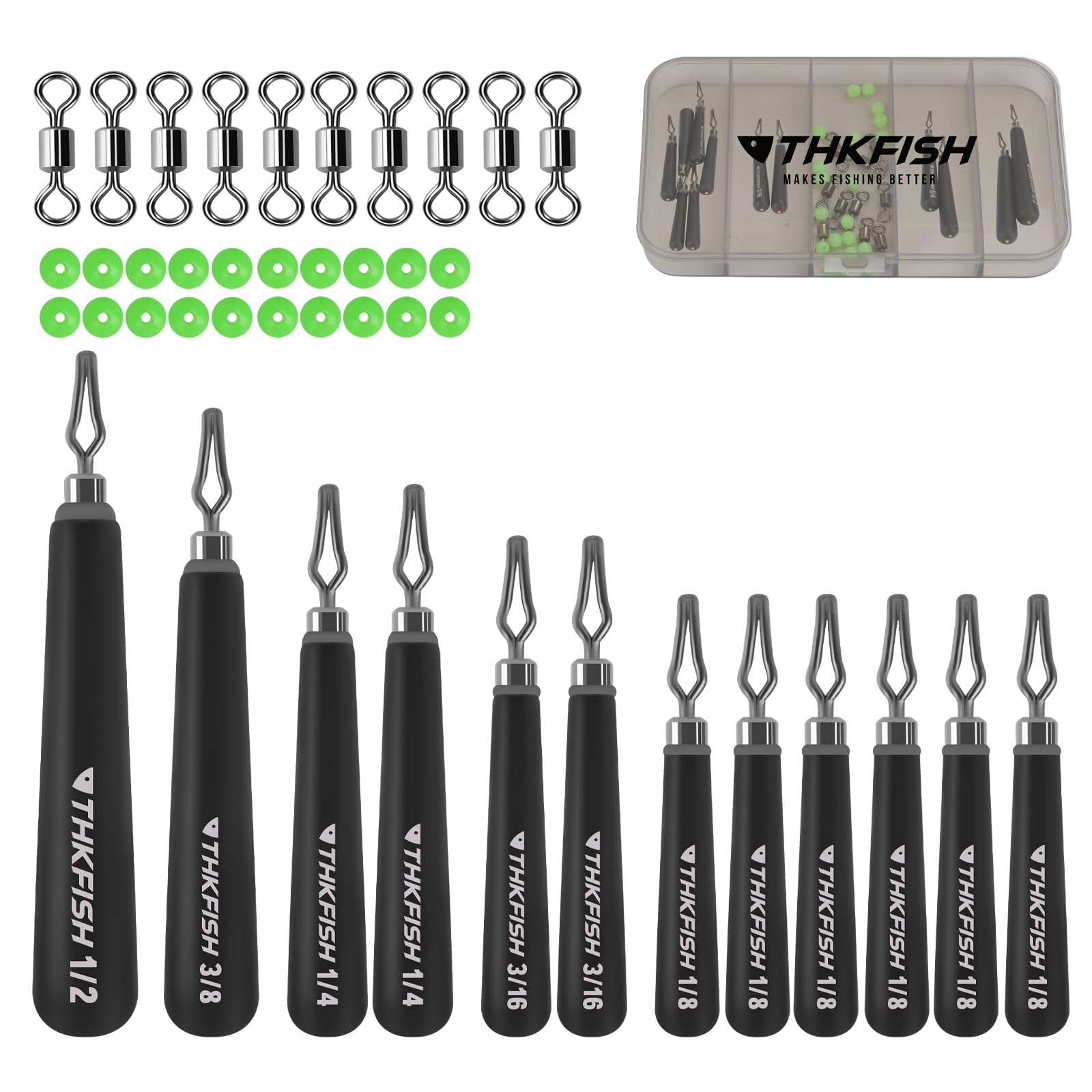 THKFISH 46Pcs Tungsten Drop Shot Weights Kit, Skinny Drop Shot Weights, Teardrop Drop Shot Weight with Fishing Beads and Swivel for Bass Fishing (Sliver, I-42Pcs-Weight)