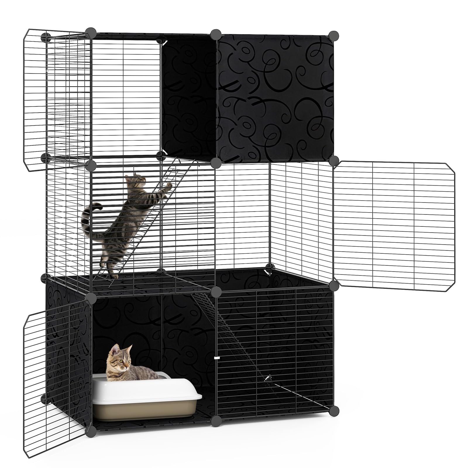 COSTWAY Jaula Grande para Gatos, Recinto para Gatitos de 3 Niveles de Alambre Metálico para Interiores, Parque de Metal para Gatos, Corral para Mascotas para Pequeños Animales, 74 x 47 x 110 cm
