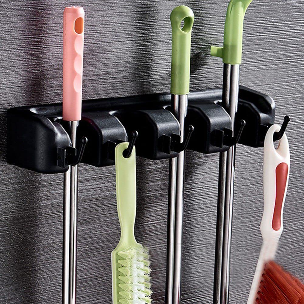 KITCHEN HOUSE Plastic Mop And Broom Holder | Wall Mounted | Floating Shelves Home & Kitchen Organizer | Space Saving Organizer (4 Slot 5 Hooks) (B0CYCP2V2C) Amazon Price History, Amazon Price Tracker