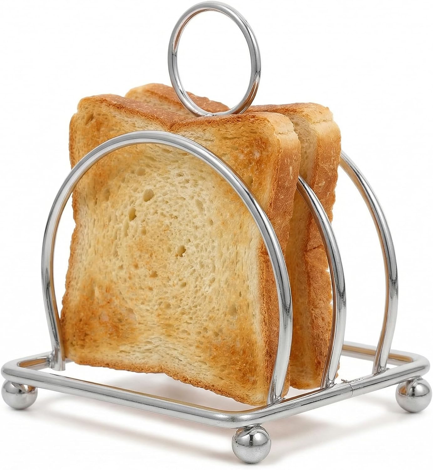 Hemoton Stainless Steel Toast Rack Holder – Multi-Functional Bread Organizer for Slices, Books, Recipes – Space-Saving Countertop Kitchen Storage Rack, 4.09"X3.18"X3.18", Silver