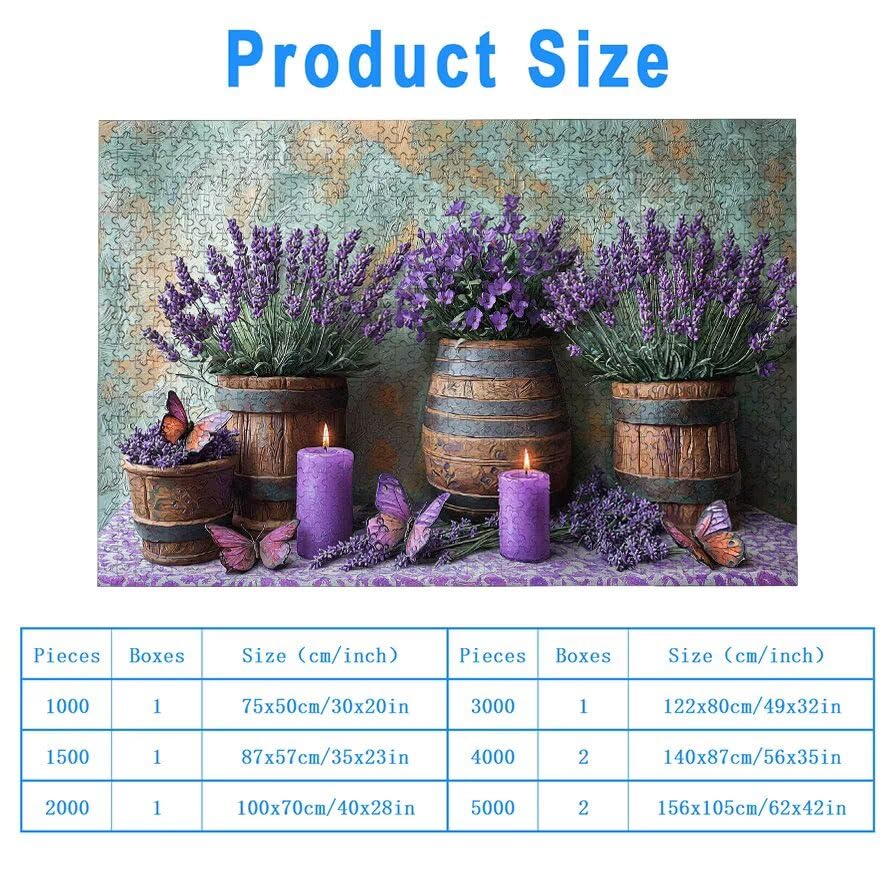 Puzzle 2000 sztuk lawendy, drewniane puzzle kwiatowe dla dorosłych, rozmiar: 100 x 70 cm, puzzle 2000 sztuk dla dorosłych, rodzinne gry edukacyjne, puzzle pomysł na prezent dla kobiet, wystrój domu