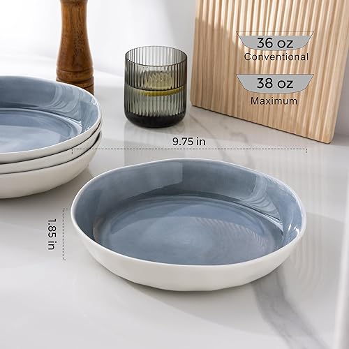 Miniatura 2 de LERATIO 9.75 cuencos de cerámica para pasta, con borde ondulado, 38 onzas, juego de 4 cuencos grandes y anchos para cocina, cuencos modernos de gres