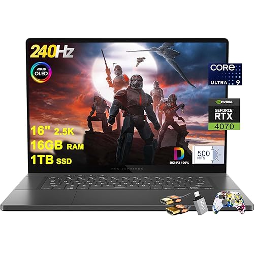 ASUS ROG Zephyrus G16 Gaming Laptop 16" 2.5k 2560x1600 OLED 240Hz (DCI-P3 100% 500nits G-SYNC) Intel 16-core Ultra 9 185H 16GB RAM 1TB SSD GeForce RTX 4070 Backlit Thunderbolt Win11 w/ICP Accessory