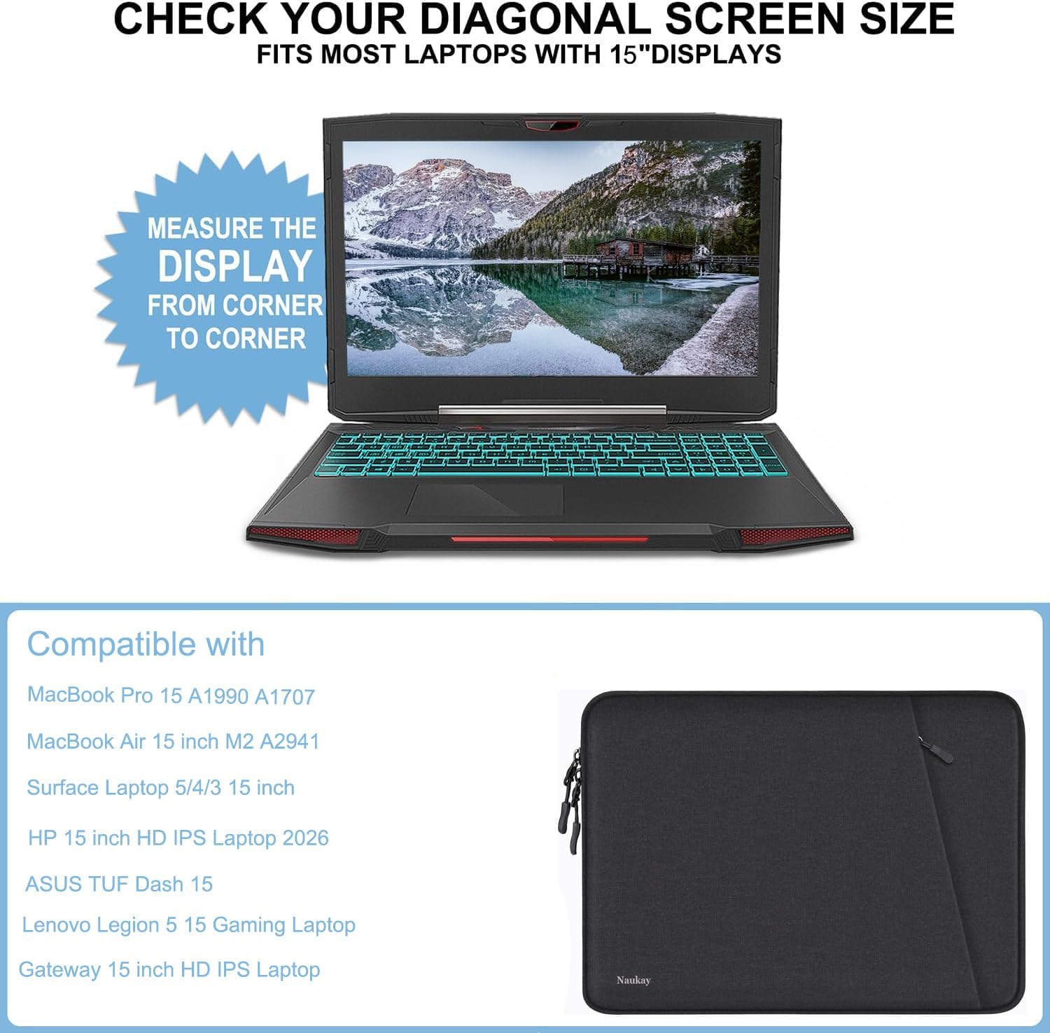 Laptop Sleeve Case 15 inch, Traveling Shockproof Protective Computer Cover image 5