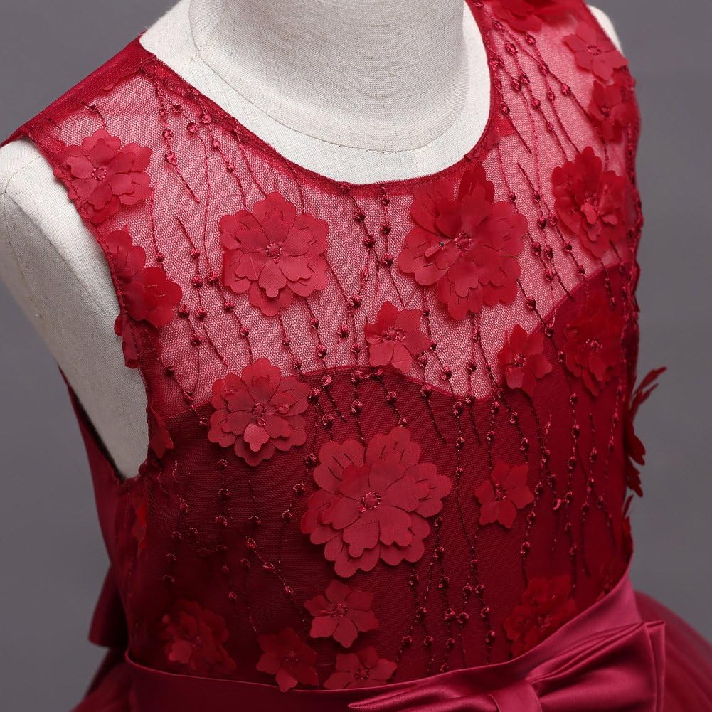 Little Big Girls’Tulle Retro Vintage Dresses Flower Lace Pageant Party Wedding Floor Length Dance Evening Gown - Image 2