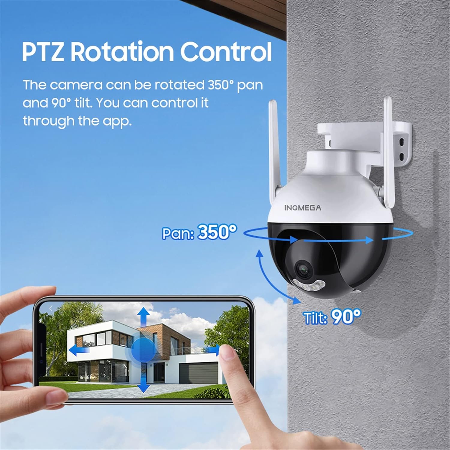 4MP Security Camera Outdoor, PTZ 355°View 1080P Security System 2.4GHZ WiFi Security Cameras Outdoor with Color Night Vision, Motion Detection and Alarm, IP66 Waterproof, 2-Way Talk, 24/7 SD Storage