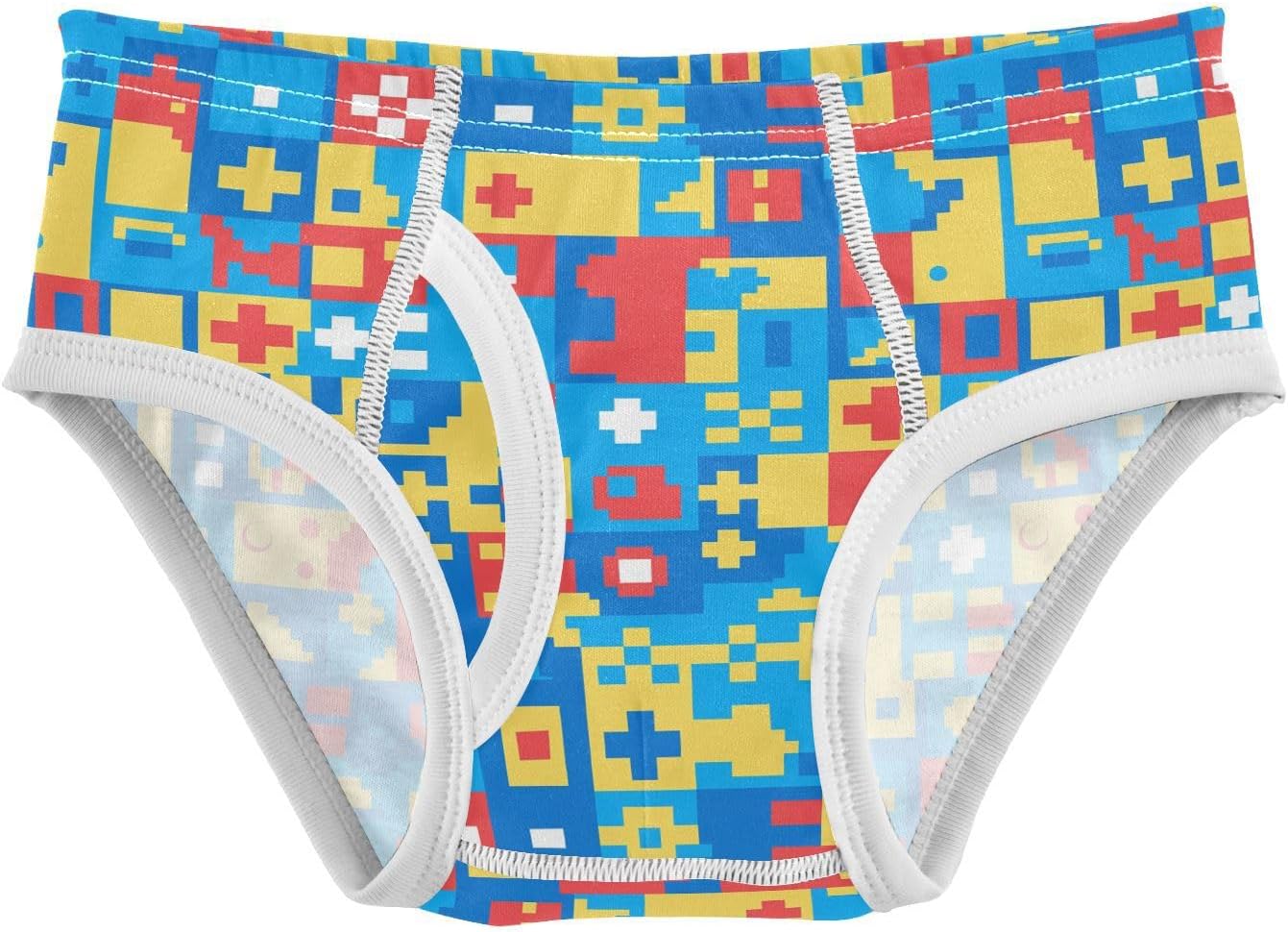visesunny Boys Cotton Underwear Retro Pixel Style Icon Printed Toddler Soft Training Briefs Size 2T-8Y for Kids