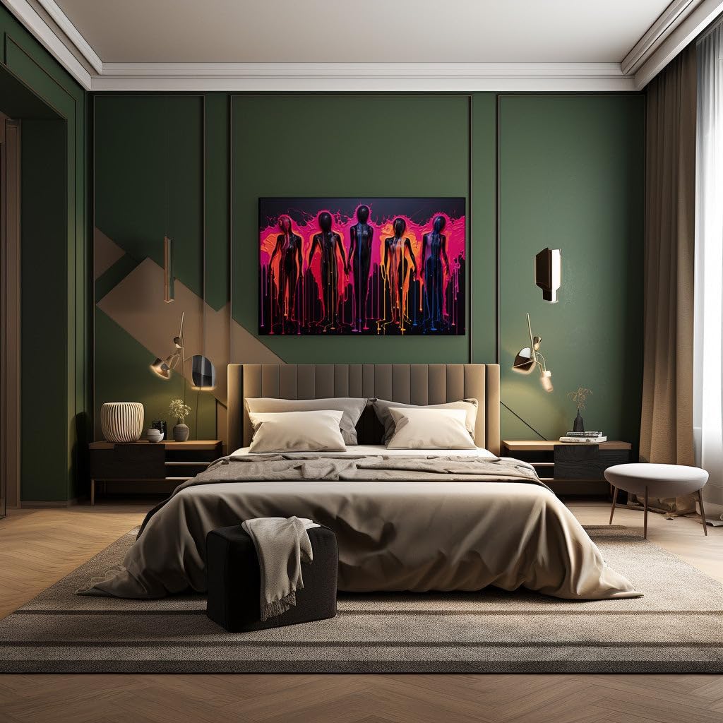 Canvas for Living room. Vivid Contrast: Paint-Dripped Silhouettes Dance Against Darkness, 27 x 18 inch Canvas Wall Art - Ready to Hang - 69x46 cm (27x18 inch)