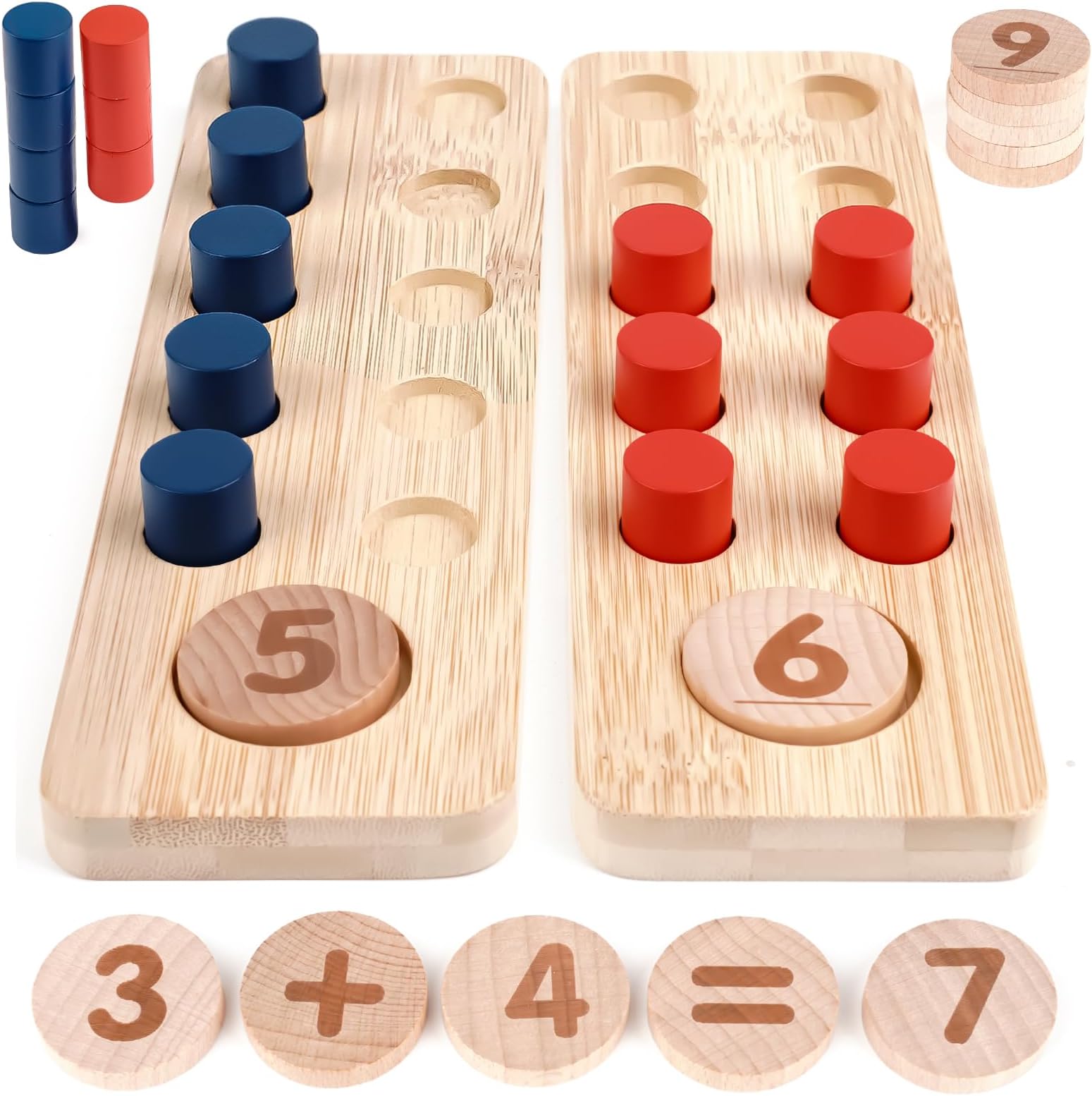 Montessori Counting Pegs Wooden Toy With Storage Bag - Math Games for Addition and Subtraction Within 20 - Educational for 3-6 Year Old Boys and Girls