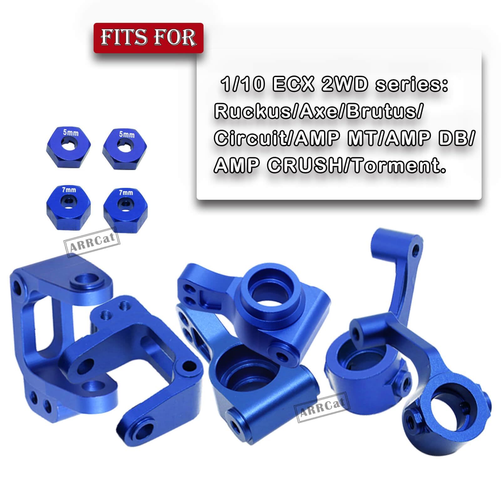 ARRCat Upgrade Part for 1/10 ECX 2WD,Alloy Caster Block&Steering Blocks&Rear Stub Axle Carriers Wheel Hex Hubs for Ecx 1/10 2WD Ruckus Axe Brutus Circuit Crush K&N Torment,RC Hop-Up Parts,Navy Blue
