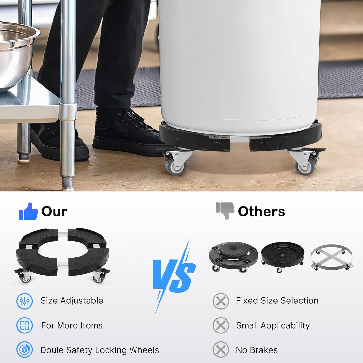 Nefish Trash Can Dolly Wheels, 15-19 Inch Adjustable Round Furniture Dolly with 4 Wheels, Heavy Duty Drum Dollies 440lbs Tire Dollys, Multi Functional Rolling Dolly Cart, 2 Pack