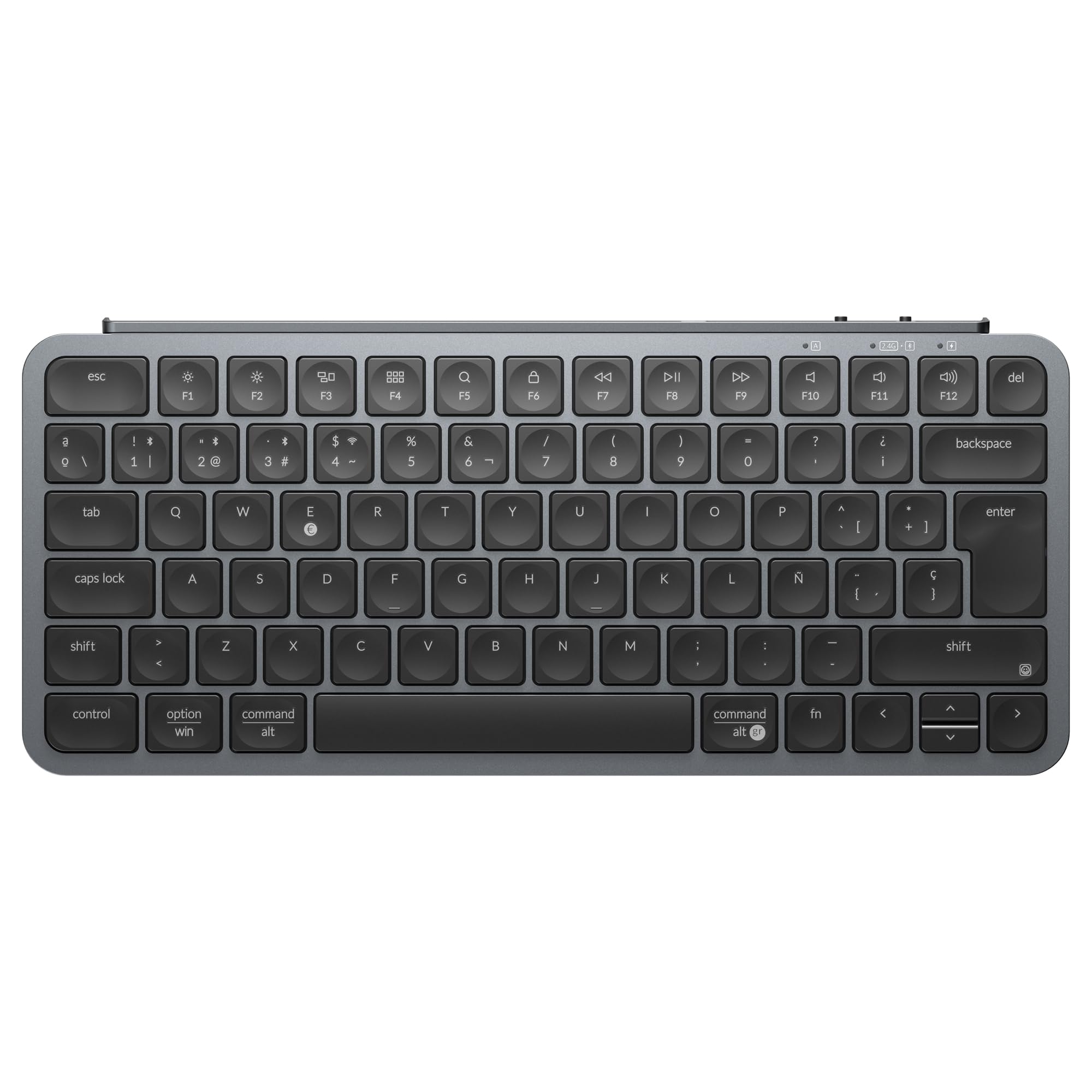 Keychron B1 Pro Ultra-thin Wireless Keyboard, Spanish ISO Distrubution, Programmable via ZMK/Launcher, Connectivity 2.4 GHz/Bluetooth/Cable, Silent Keys for Mac and Windows - Space Gray
