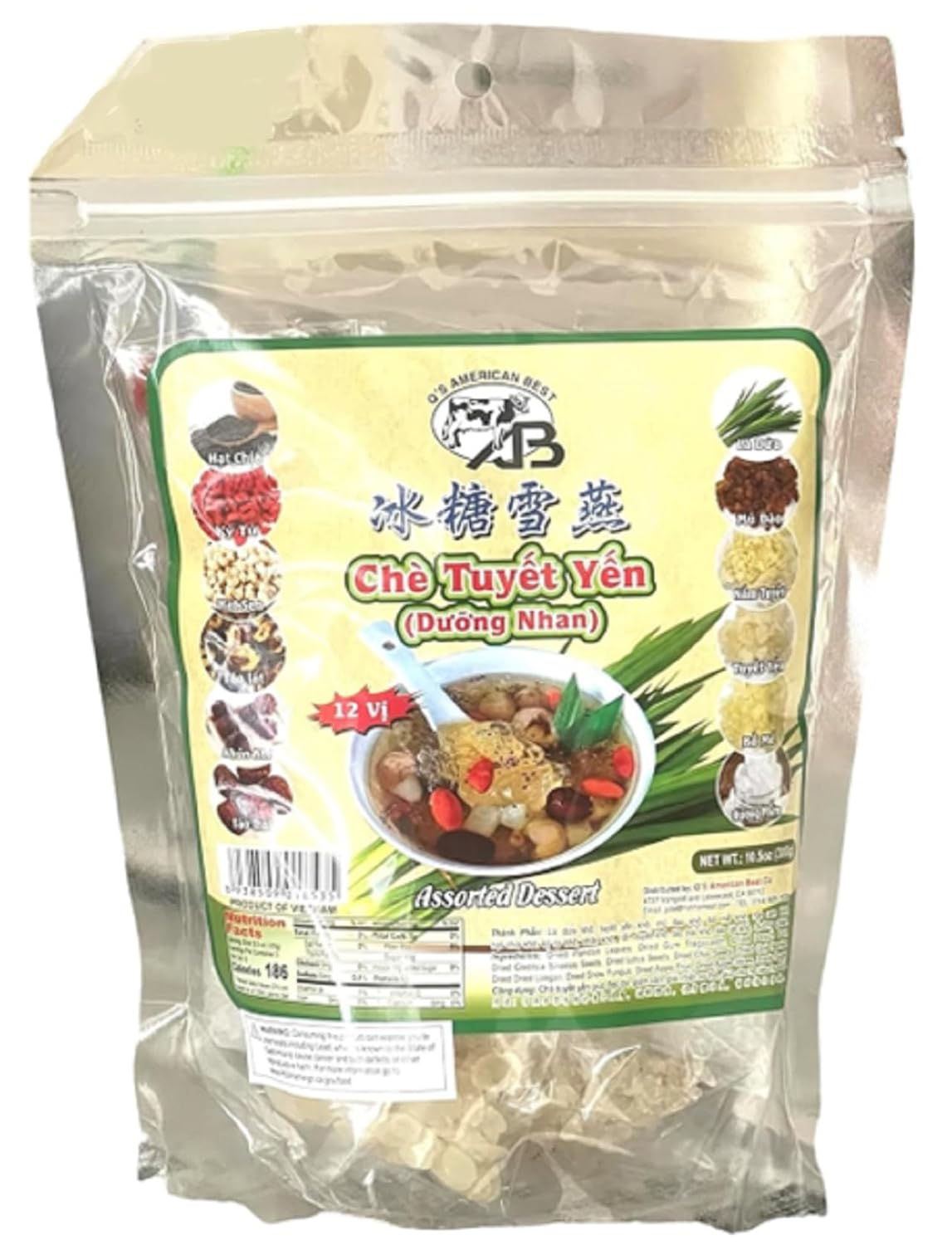 2 Packs - Assorted Dessert with 12 Ingredients - Che Duong Nhan 12 Vi - 10.5 Oz per Bag with 2 Bags per Order