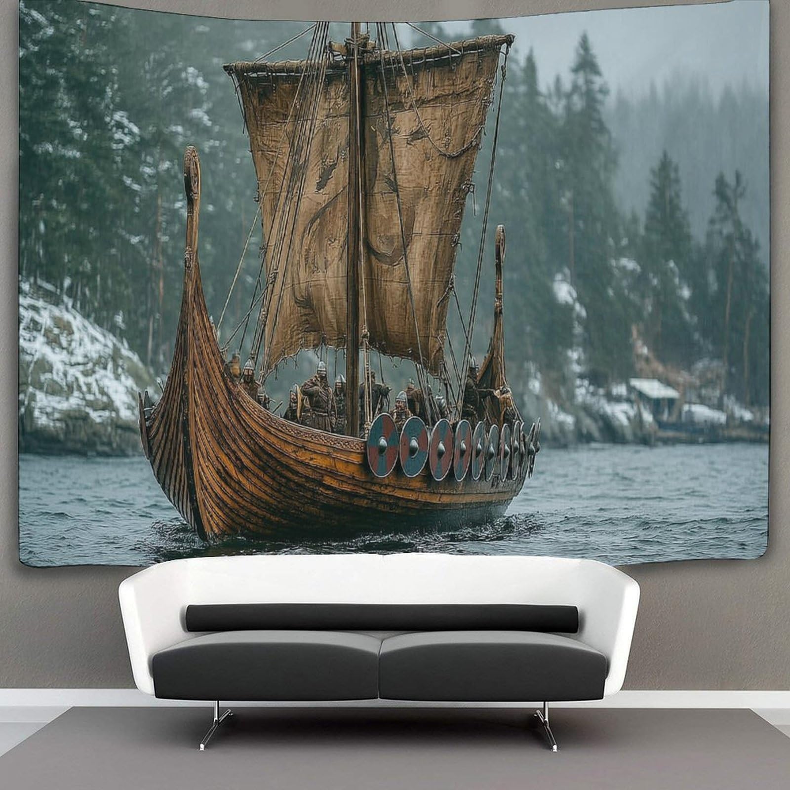 kaiyun 10th Century Viking Longship Tapestry Wall Hanging Bedroom Home Decor 100cmx150cm