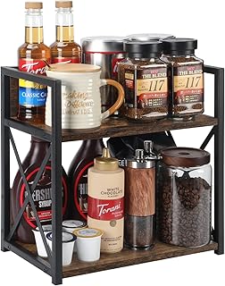 YINMIT Coffee Bar Accessories Organizer, Spice Rack Organizer, Wooden Kitchen Counter Shelf, 2 Tier Coffee Organizer Stati...